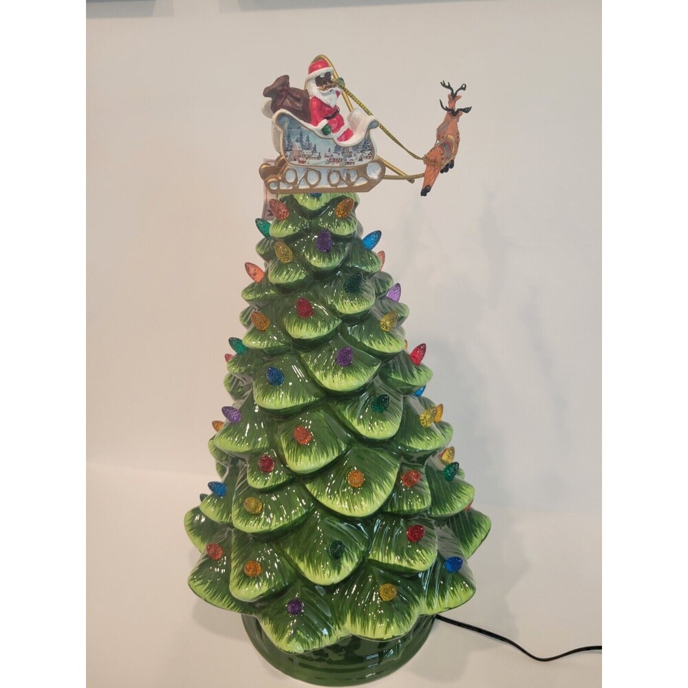 Mr. Christmas 16" Animated Ceramic Nostalgic Christmas Tree Rotating Black Santa